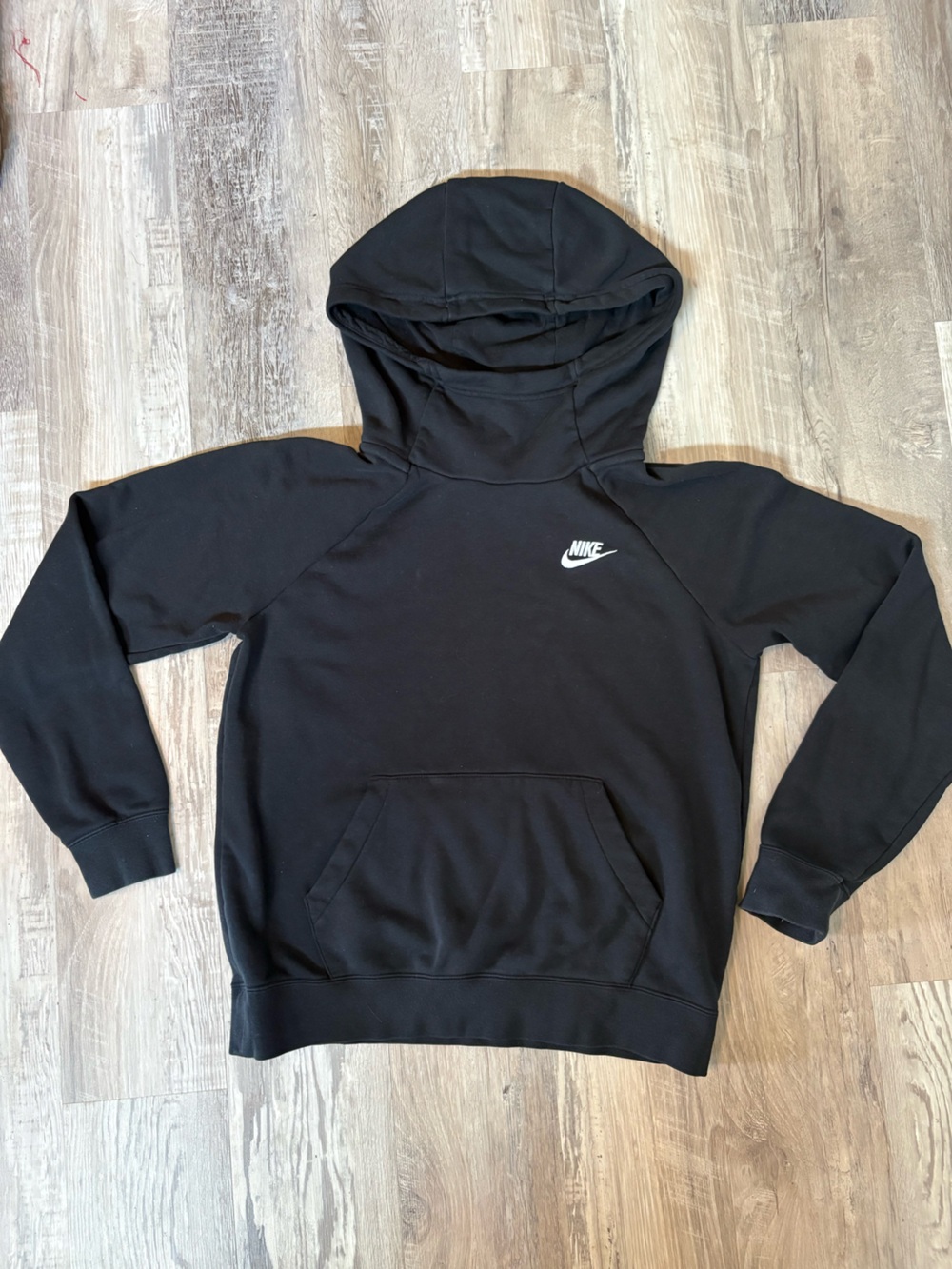 Nike Sportswear Essential Black Funnel Neck Hoodie Fleece Pullover Size Small